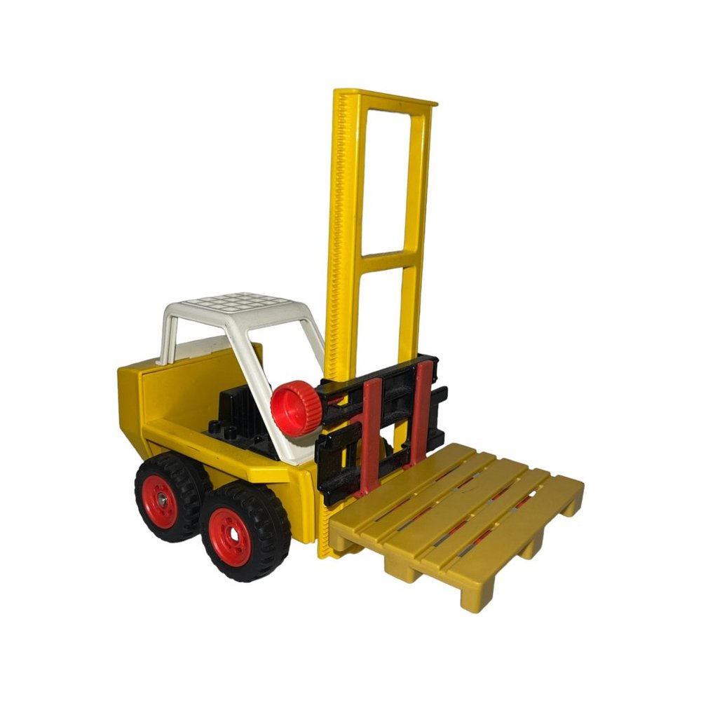 Vintage Playmobil 1980 Geobra Yellow Forklift Pallet Pretend Play Construction